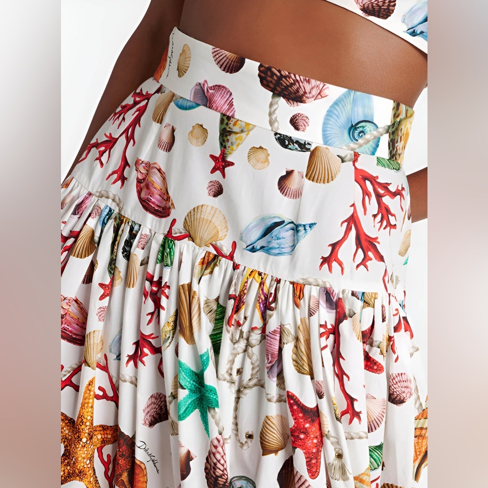 Commense White Floral Shell-Print Crop Top and Maxi Skirt Set - Picture 12 of 15